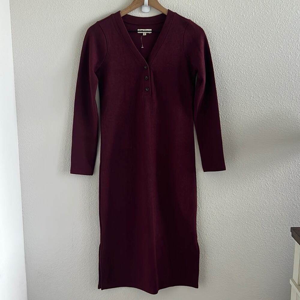 Madewell Henley Sweater Midi Dress Maroon Ribbed XS